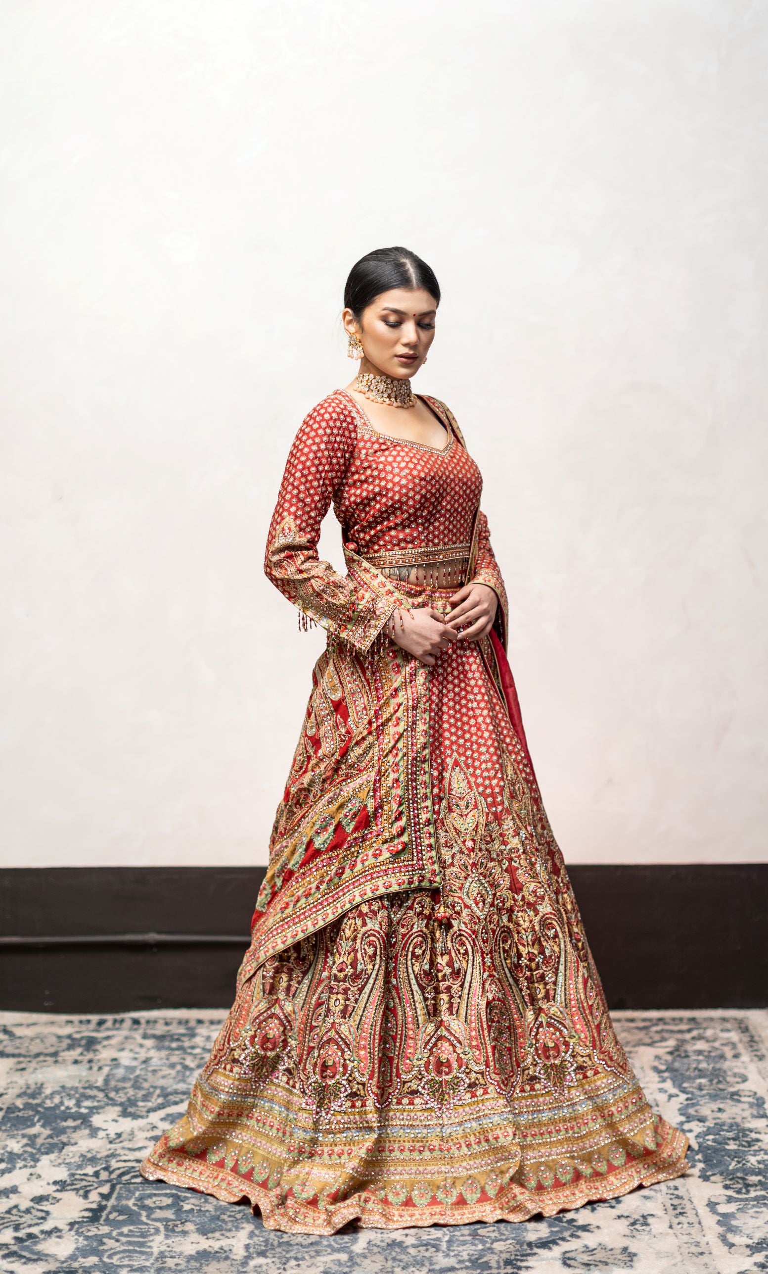 Red Color Swarovski Work Wedding Lehenga