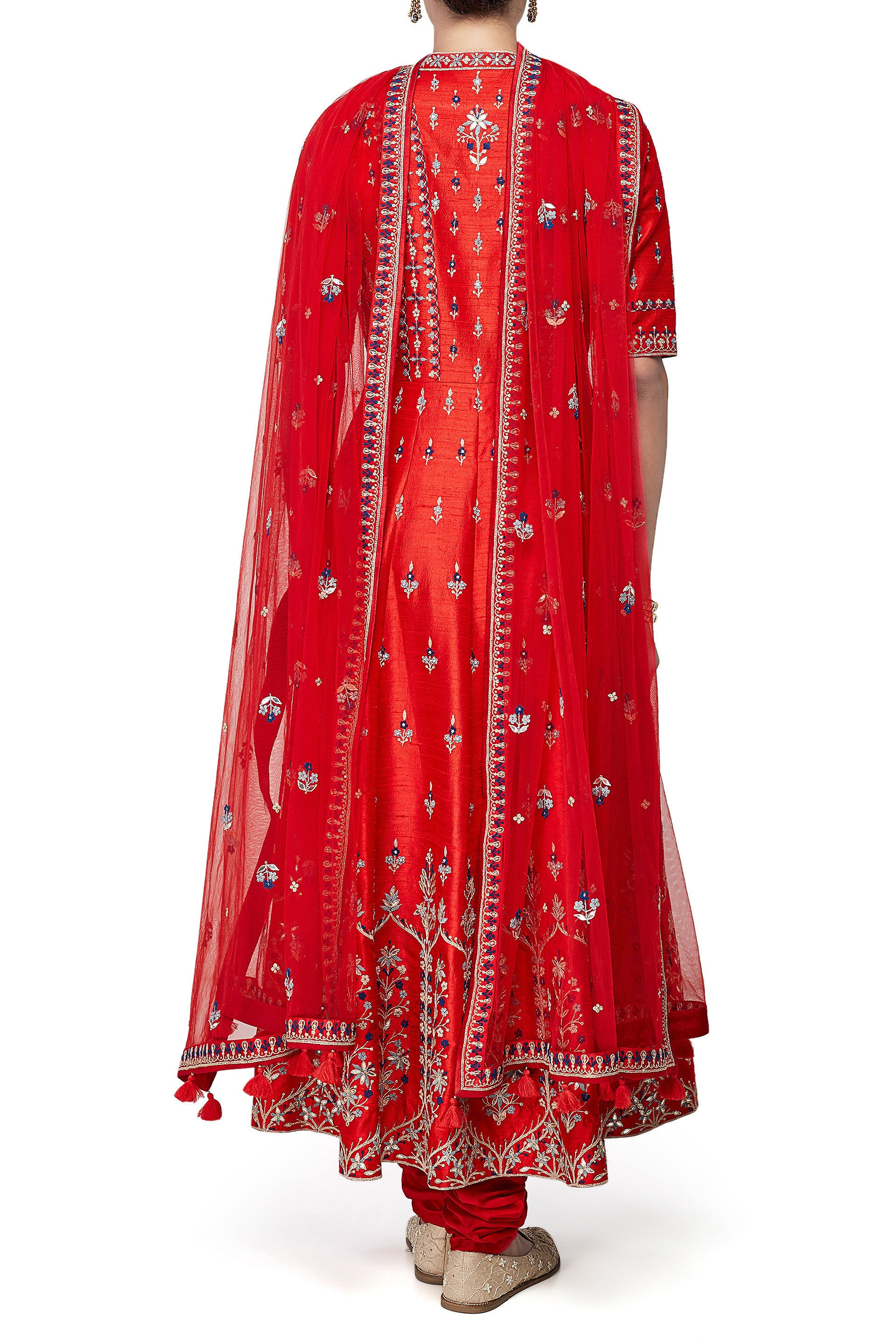 Red Color Anarkali in Dupion Silk