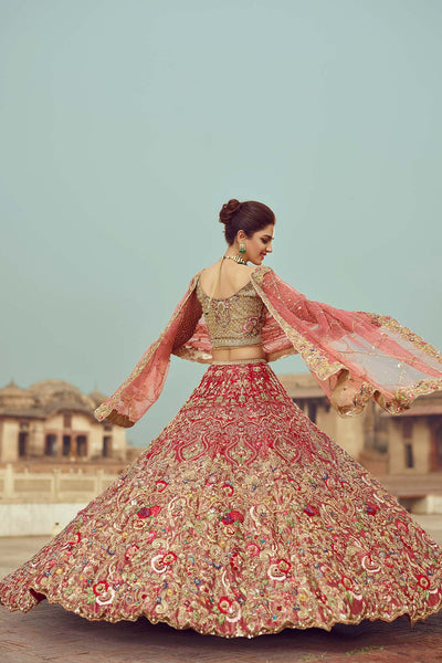 Coral bridal lehenga hot sale