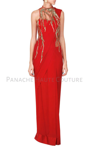 Navy Blue Color Designer Saree Gown by Panache Haute Couture