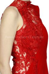 Red Colour Crepe Designer Saree Gown Online