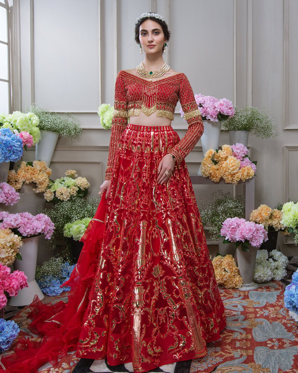 Red Color Gotta Patti Applique Lehenga