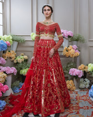 Red Color Gotta Patti Applique Lehenga