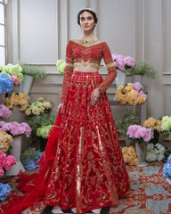 Red Color Gotta Patti Applique Lehenga