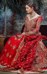 Red Color Wedding Jacket Lehenga