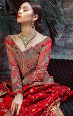 Red Color Wedding Jacket Lehenga