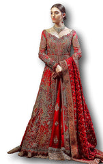 Red Color Wedding Jacket Lehenga