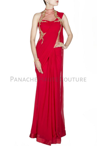 Red Colour Designer Saree Gown Online