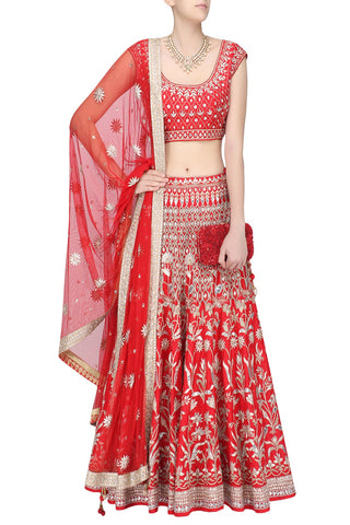 Red Color Gotta Patti Wedding Lehenga