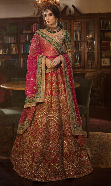 Red fashion and green bridal lehenga