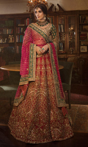Red and Green Color Wedding lehenga