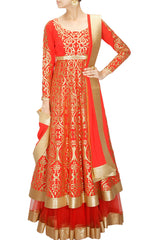 Red anarkali lehenga set