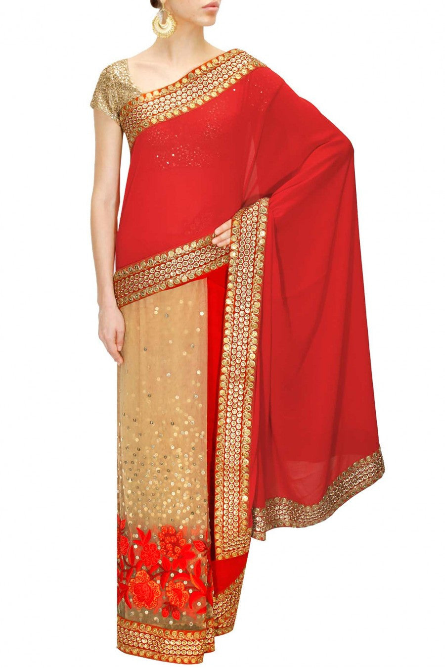 Red and Beige Designer Saree