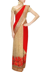 Red and Beige Designer Saree