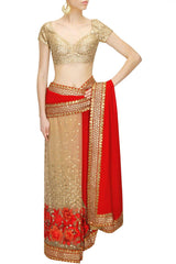 Red and Beige Designer Saree