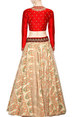 Red and Peach Lehenga Choli