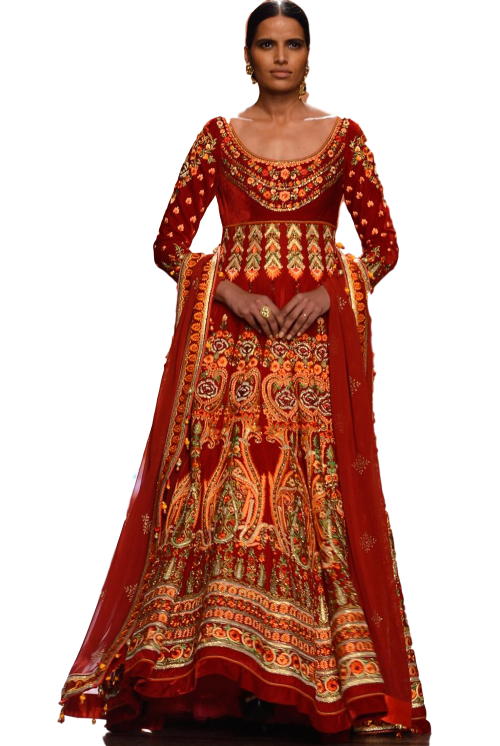 Red color anarkali in velvet