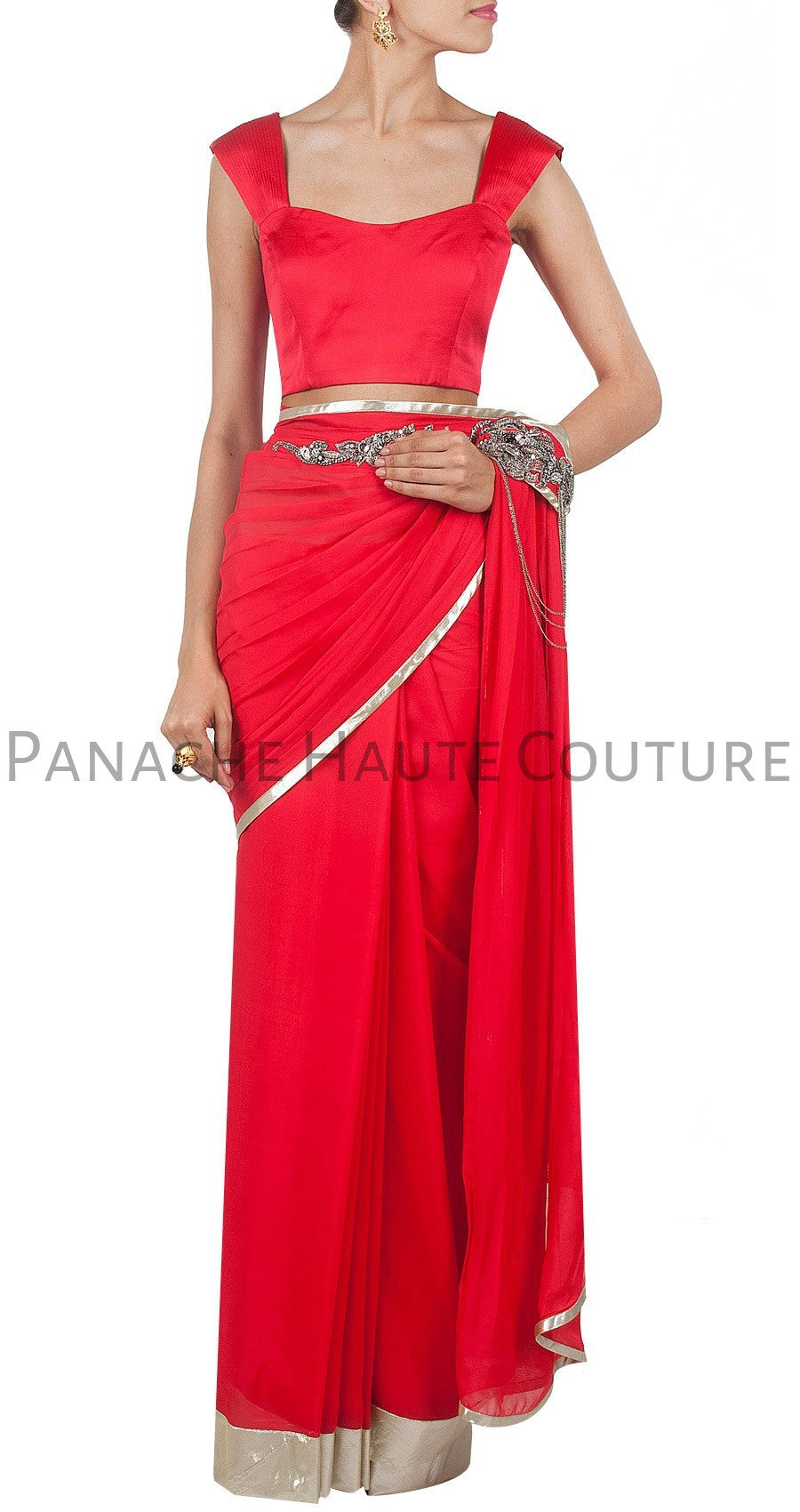 Red Color Designer Saree Gown Online