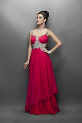 Pink and red color bridal gown
