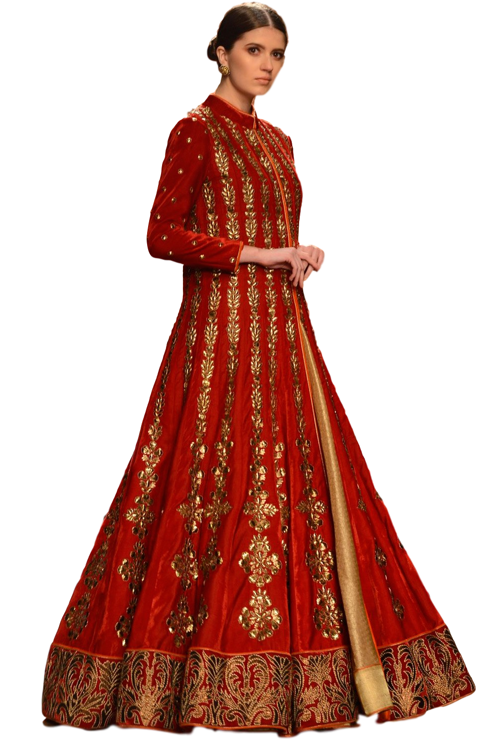 Red color Jacket lehenga in velvet