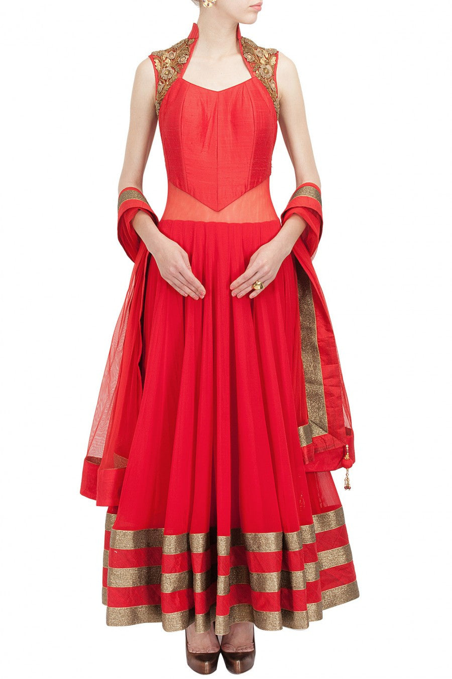Red color long anarkali suit