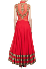 Red color long anarkali suit