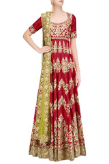 Red color gotta patti anarkali with green dupatta