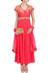 Red  color long anarkali salwar kameez