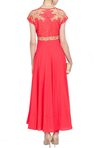 Red  color long anarkali salwar kameez