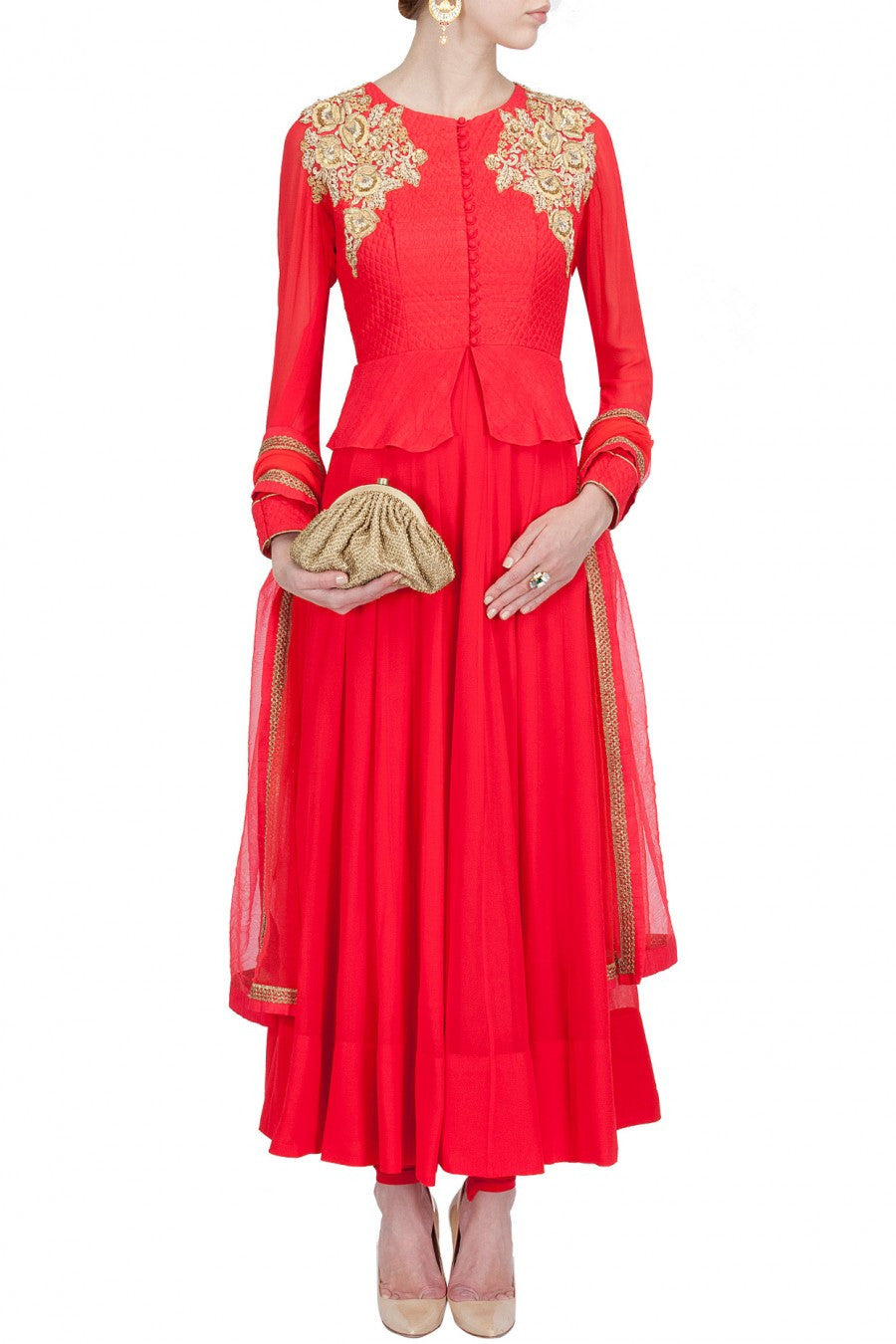 Red color long anarkali suit