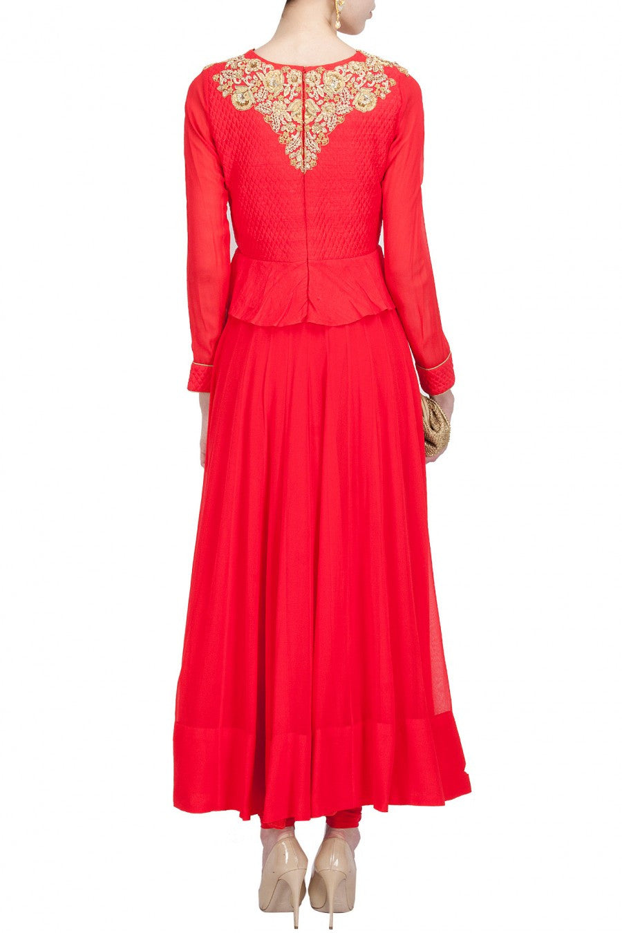 Red color long anarkali suit