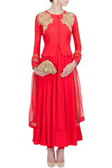 Red  color long anarkali suit