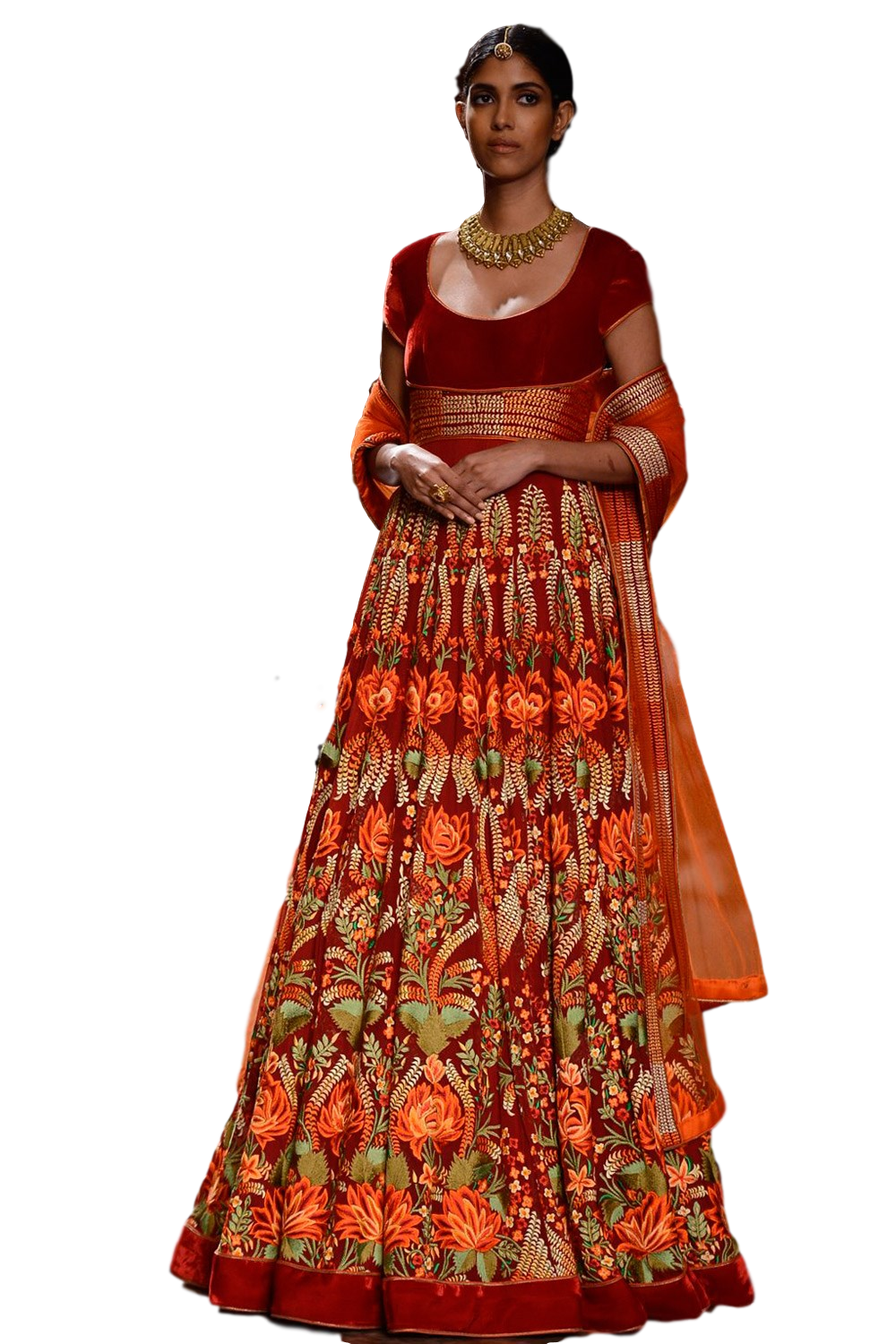 Red color floor length anarkali in velvet