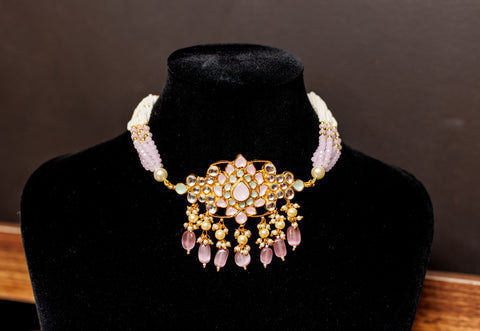 Pink Ahmedabadi Paachi Kundan Choker Necklace REZA