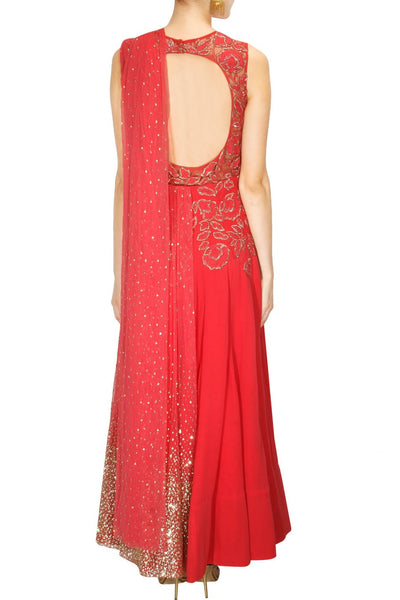 Ridhi Mehra Red colour embroidered anarkali with attached dupatta