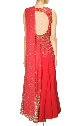 Ridhi Mehra Red colour embroidered anarkali with attached dupatta