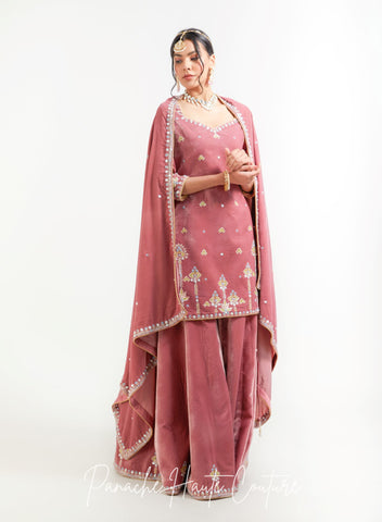 Rose Pink Color Wedding Sharara Set Yalina