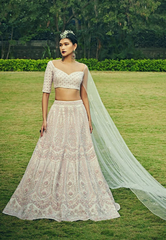 Rose Quartz Pink Colour Wedding Lehenga