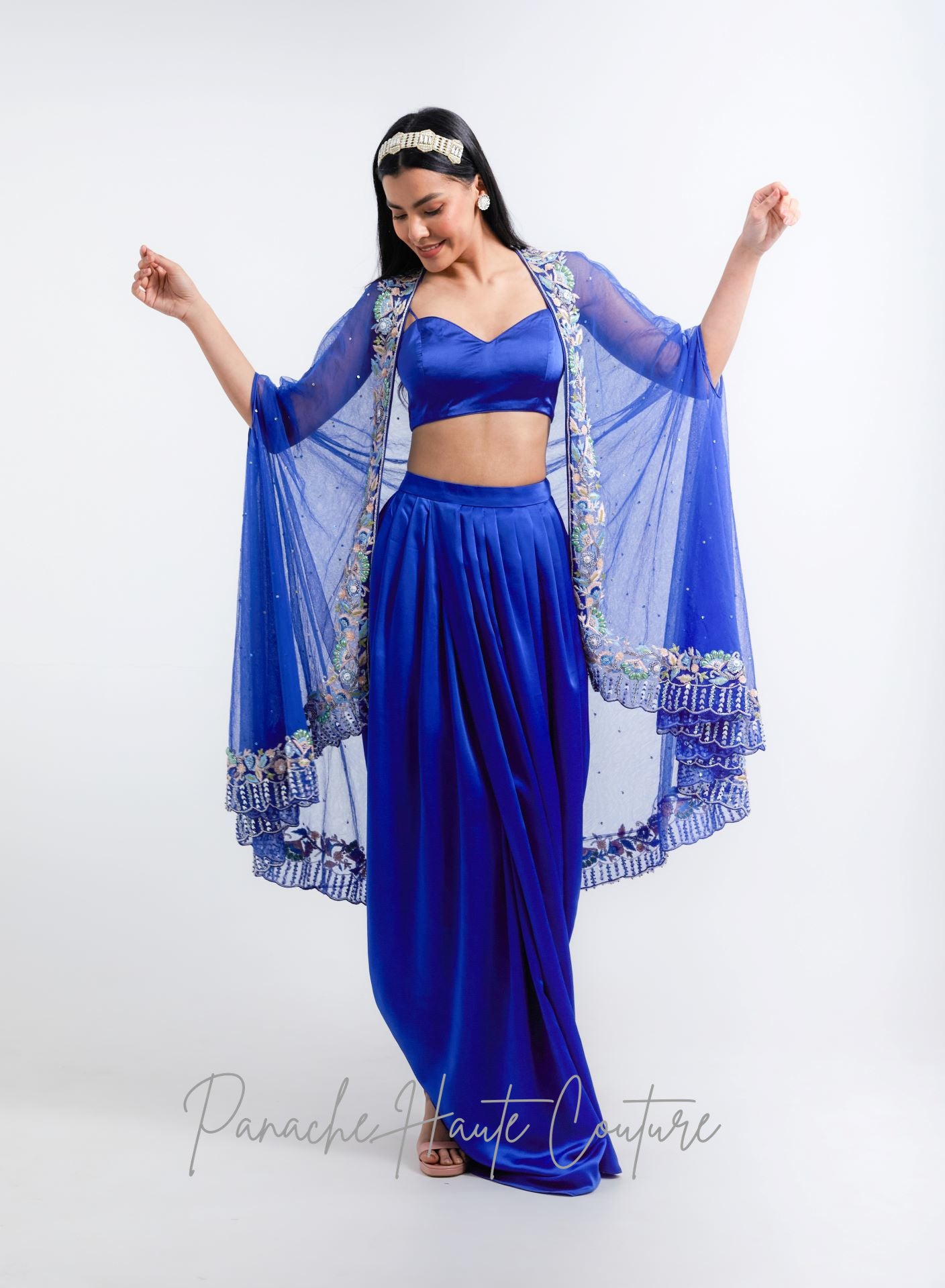 Royal Blue Color Dhoti Skirt Set