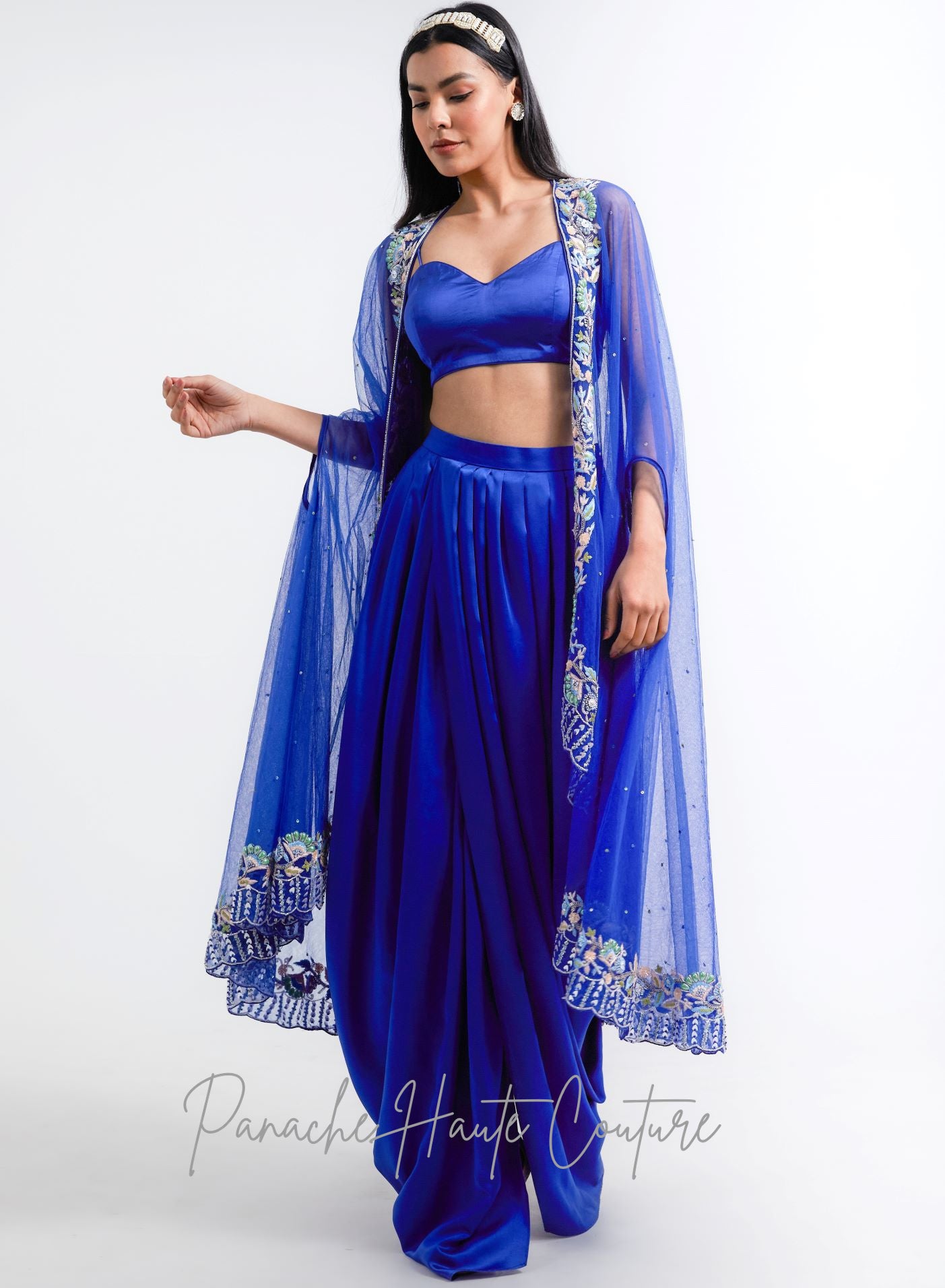 Royal Blue Color Dhoti Skirt Set