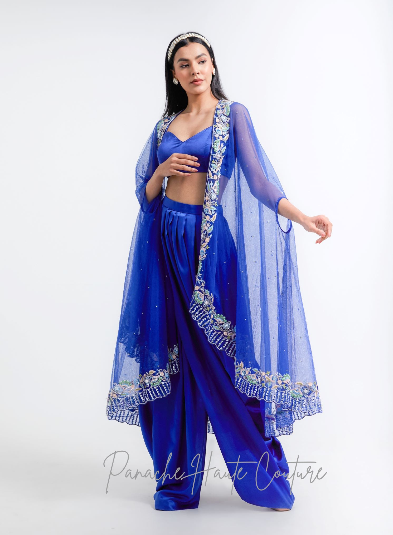 Royal Blue Color Dhoti Skirt Set
