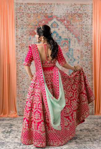 Ruby Pink Zardozi Bridal Lehenga Set