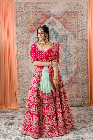 Ruby Pink Zardozi Bridal Lehenga Set