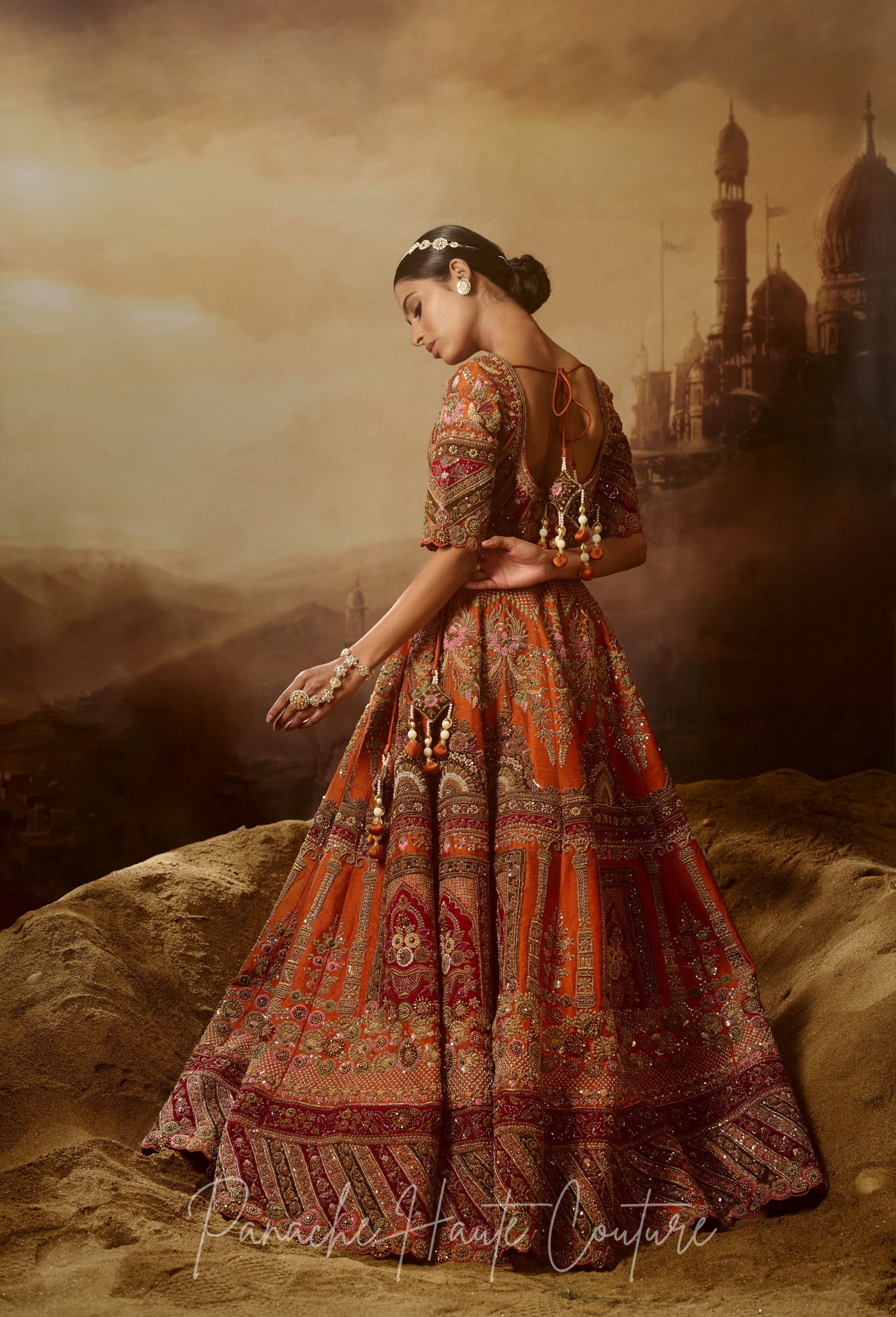 Rust Orange Color Wedding Lehenga NURJAHAN