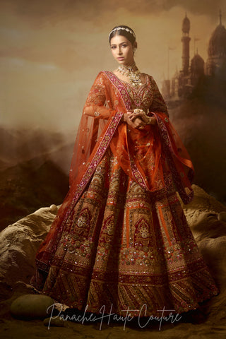 Rust Orange Color Wedding Lehenga NURJAHAN 