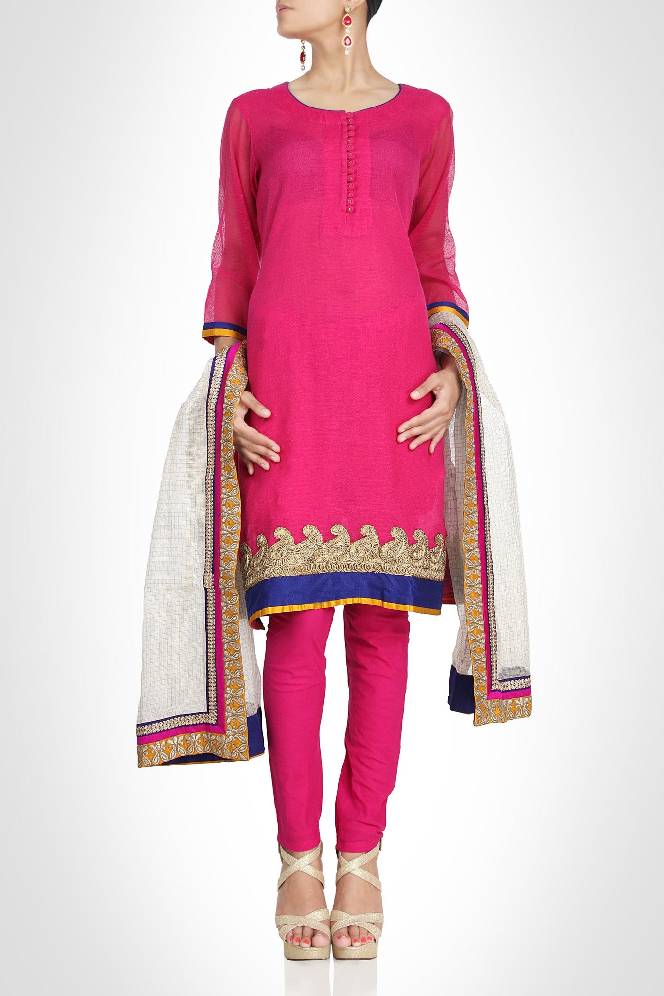 Beautiful Pink suit in chanderi silk