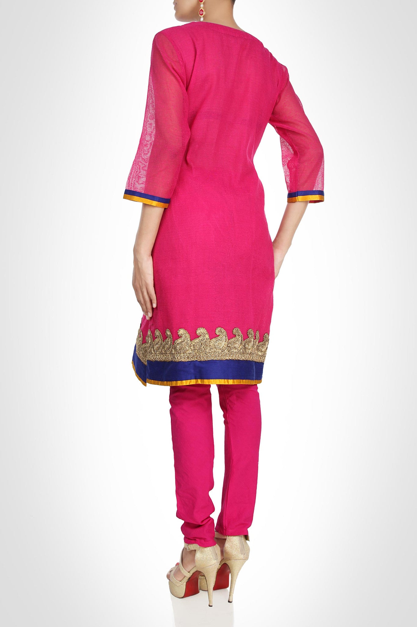 Beautiful Pink suit in chanderi silk