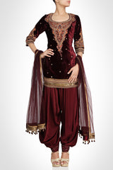 Blood Maroon Velvet Salwar kameez