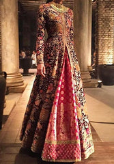 Burgundy Maroon Color Wedding Jacket Lehenga