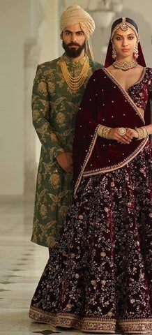 Sabyasachi Inspired Green Color Embroidered Sherwani